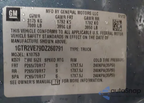 2013 GMC Sierra 1500 Sle z USA, uszkodzony, nr VIN 1GTR2VE79DZ260791